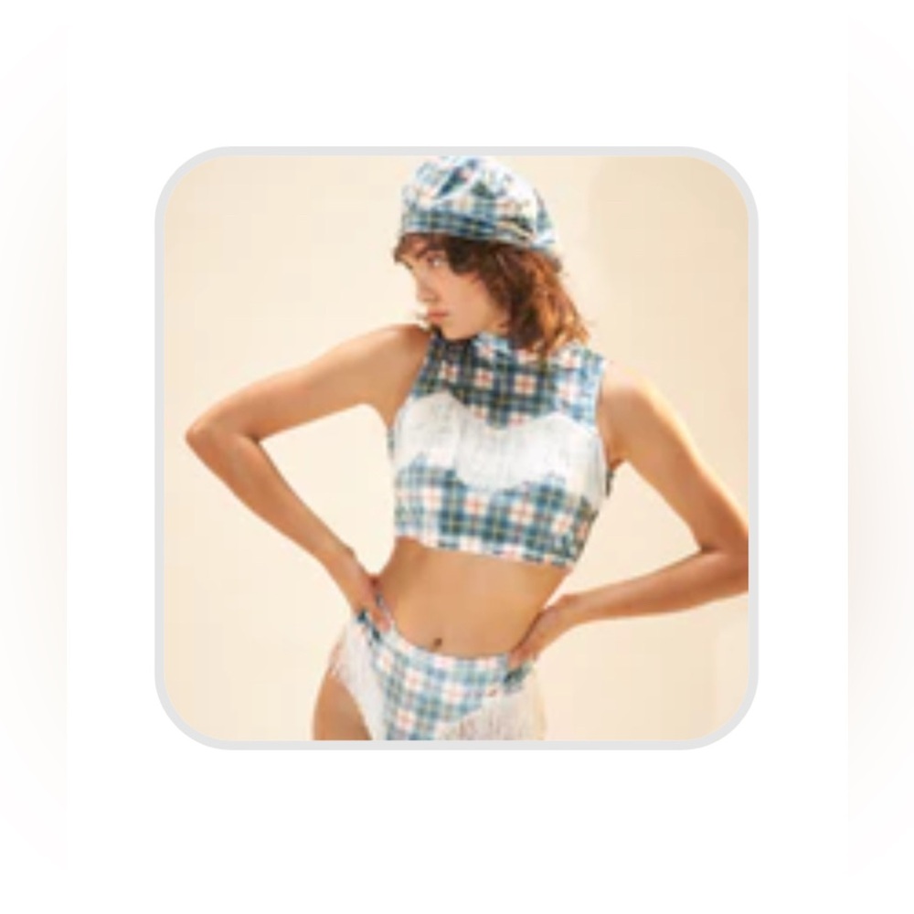 Fashion Brand company plaid velvet fringe top